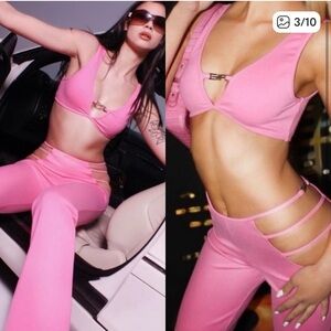 I.AM.GIA Baby Pink Cut-Out Logo Crop Top Pant Set XS/S NWT